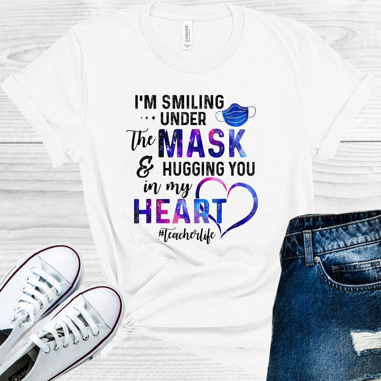 I'm Smiling Under the Mask and Hugging You in My Heart #teacherlife Graphic Tee