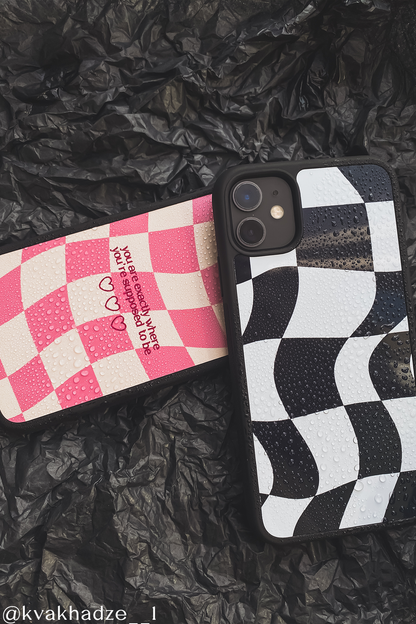 Black Wavy Checkered iPhone Case