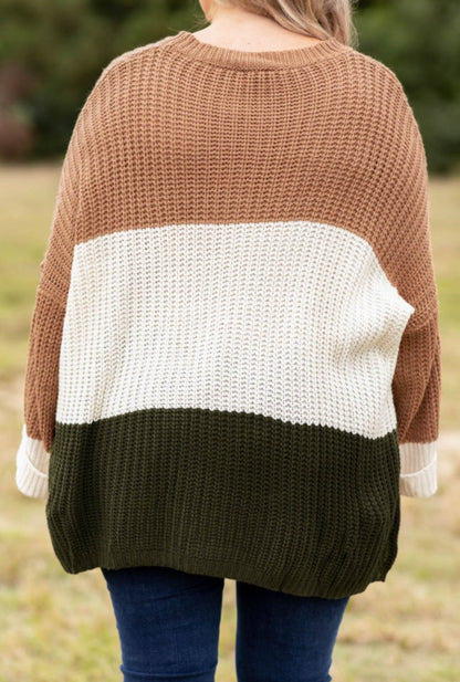Khaki color block plus size sweater