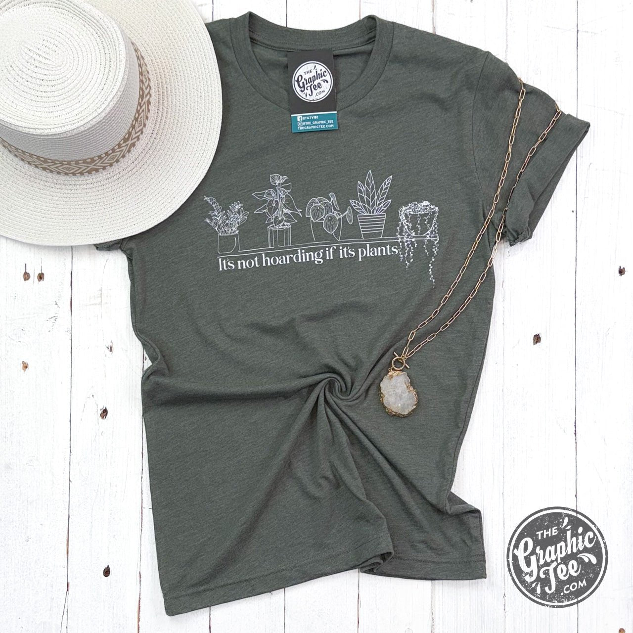It's Not Hoarding if it's Plants Heather Military Green Short Sleeve Tee