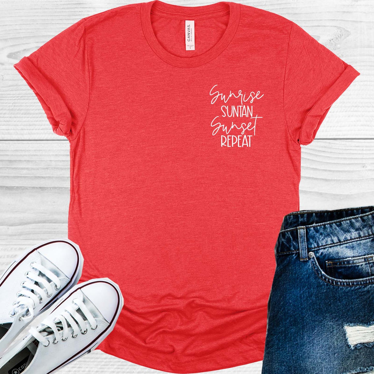 Sunrise Suntan Sunset Repeat Pocket Graphic Tee