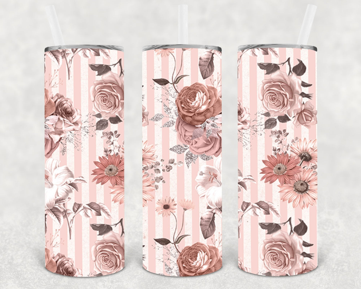 Floral Stripes 20 oz Skinny Tumbler