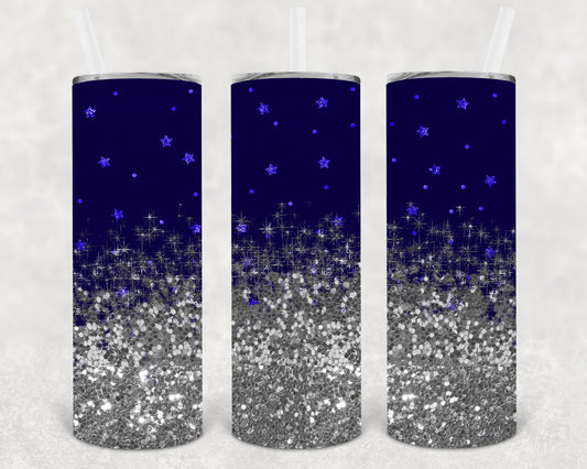Silver and Navy Stars 20 oz Skinny Tumbler
