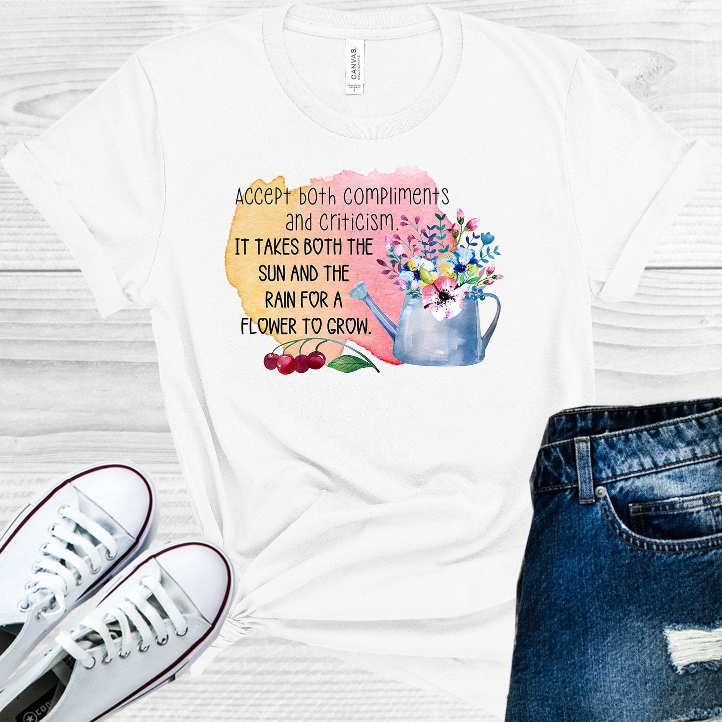 Accept Both Compliments and Criticism It Takes Both Sun and the Rain for a Flower to Grow Graphic Tee