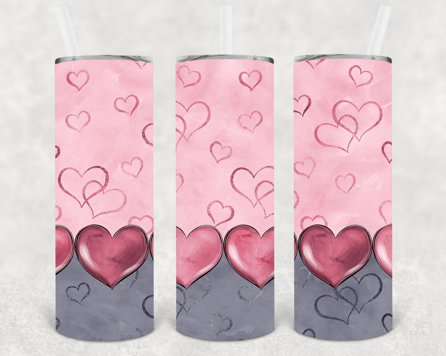 Pink and Grey Hearts 20 oz Skinny Tumbler