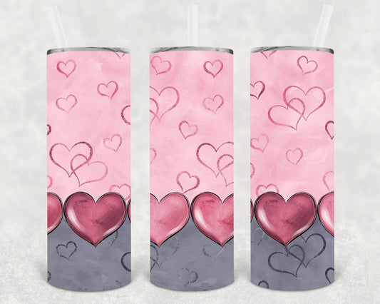 Pink and Grey Hearts 20 oz Skinny Tumbler