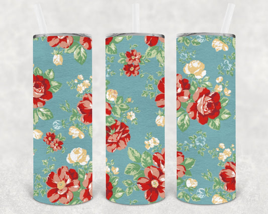 Pioneer Woman Inspired Floral 20 oz Skinny Tumbler