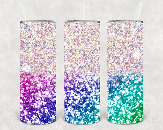White and Rainbow Glitter 20 oz Skinny Tumbler
