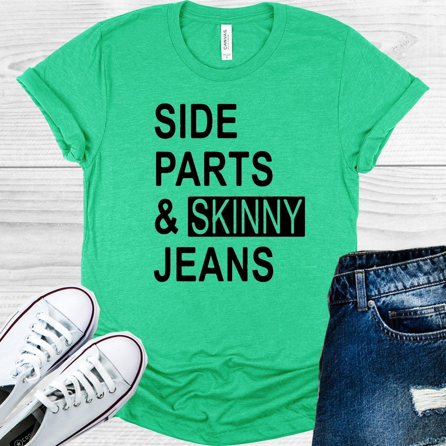 Side Parts and Skinny Jeans Graphic Tee