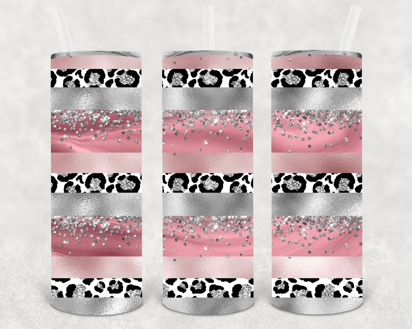 Silver and Pink Stripes 20 oz Skinny Tumbler