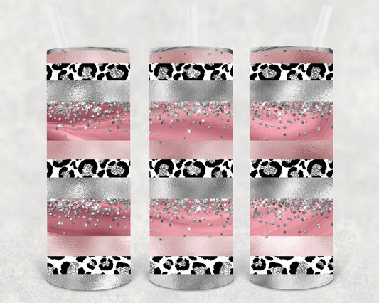 Silver and Pink Stripes 20 oz Skinny Tumbler