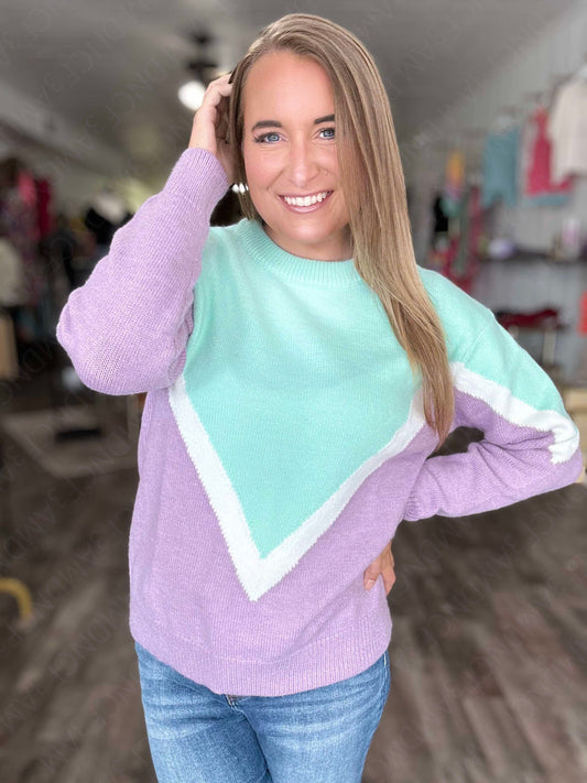 PREORDER: The Danica Mint and Purple V Sweater 7.29.24