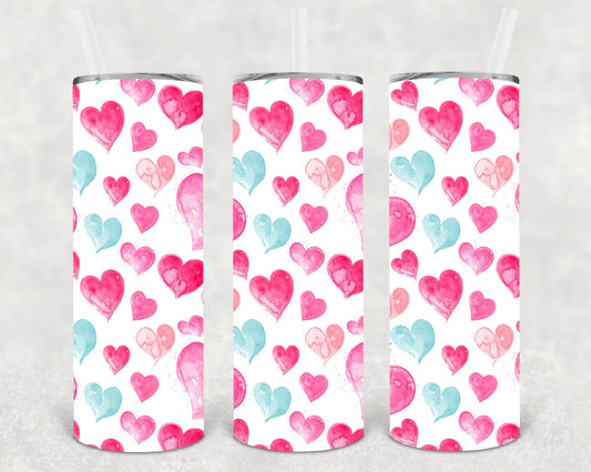 Watercolor Hearts 20 oz Skinny Tumbler