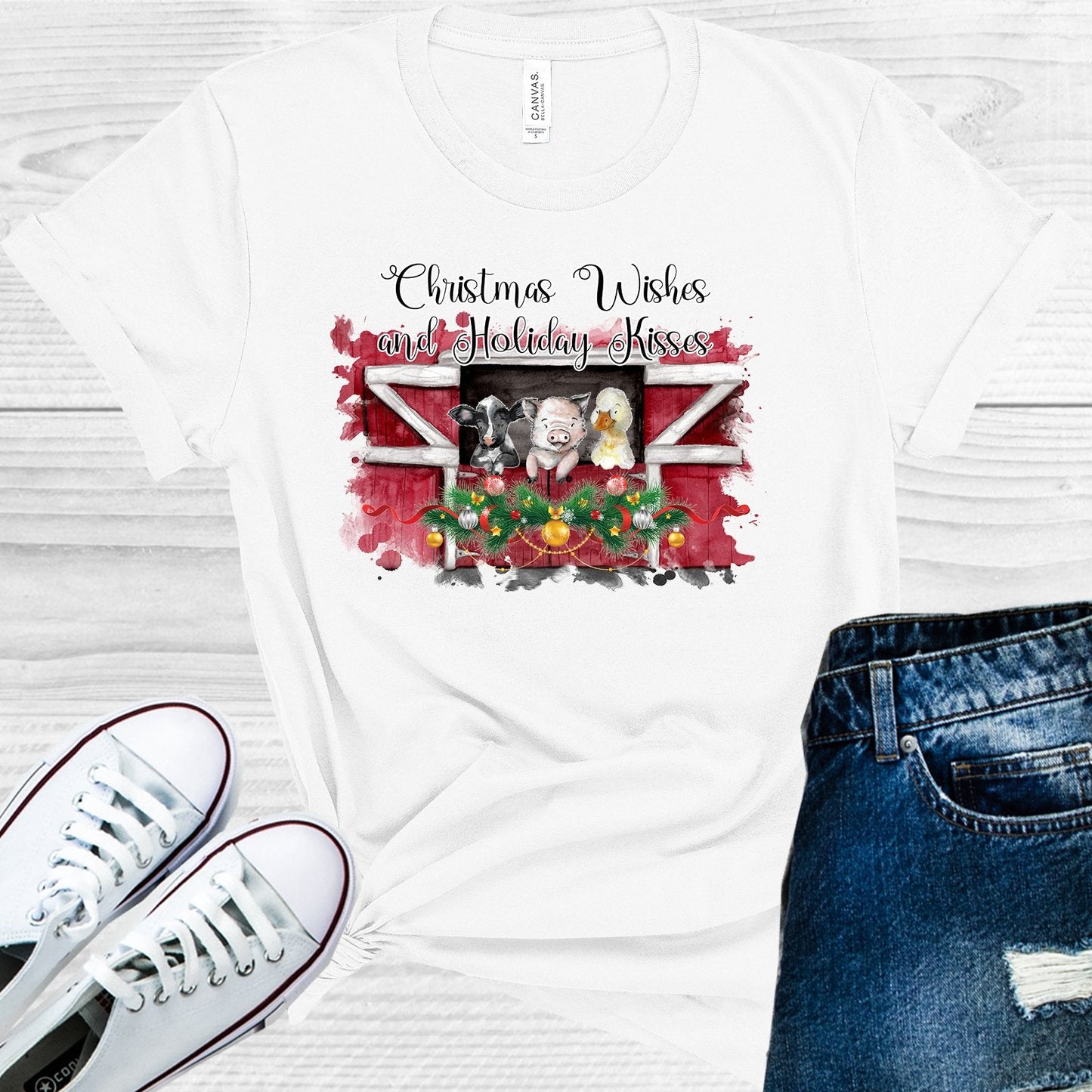 Christmas Wishes and Holiday Kisses Graphic Tee