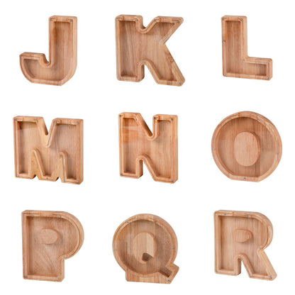 Wooden initial piggy bank
