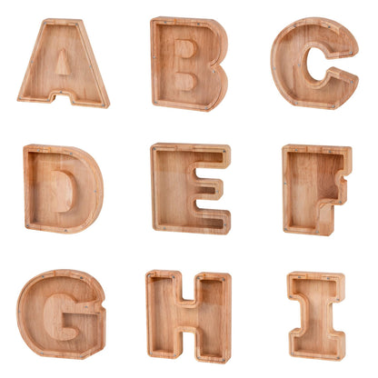 Wooden initial piggy bank