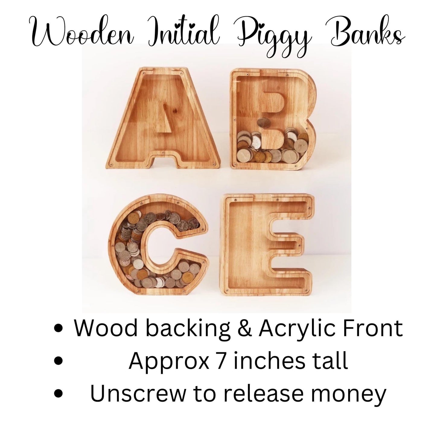 Wooden initial piggy bank
